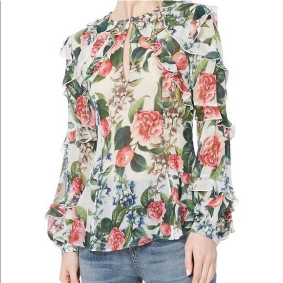 NICHOLAS Tops - NWT Nicholas Floral Print 100% Silk Belle Ruffle Long Sleeve Blouse, Size 8